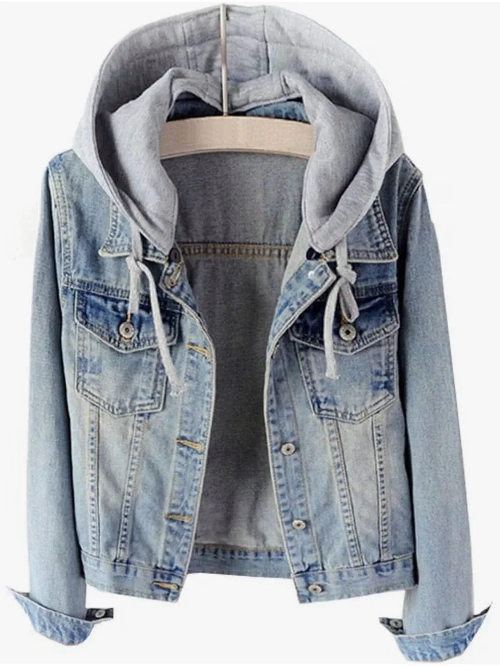 Light Blue Denim Jacket with Grey Hoodie